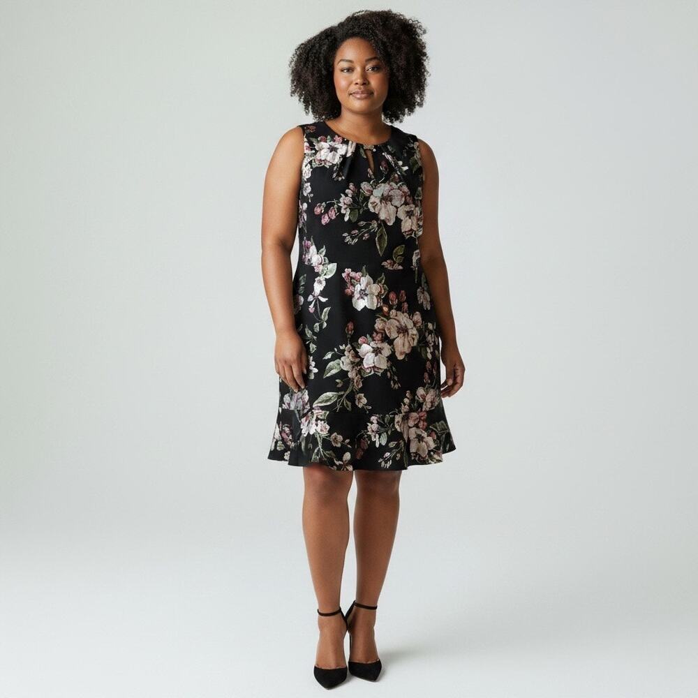 Luxology Floral Sleeveless Flare Hem Dress Size 3X NWT Black